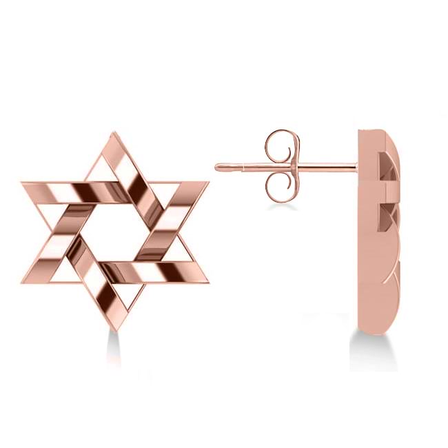 Contemporary Jewish Star of David Earrings in 14k Rose Gold