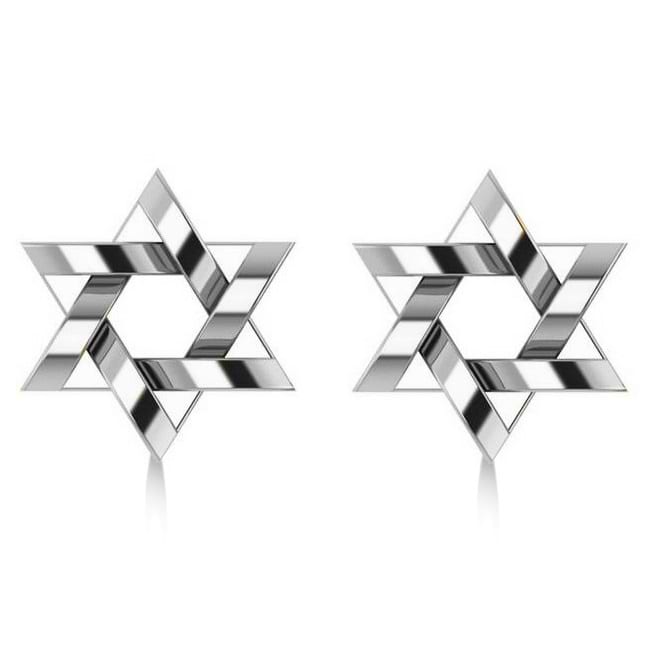 Contemporary Jewish Star of David Earrings in 14k White Gold