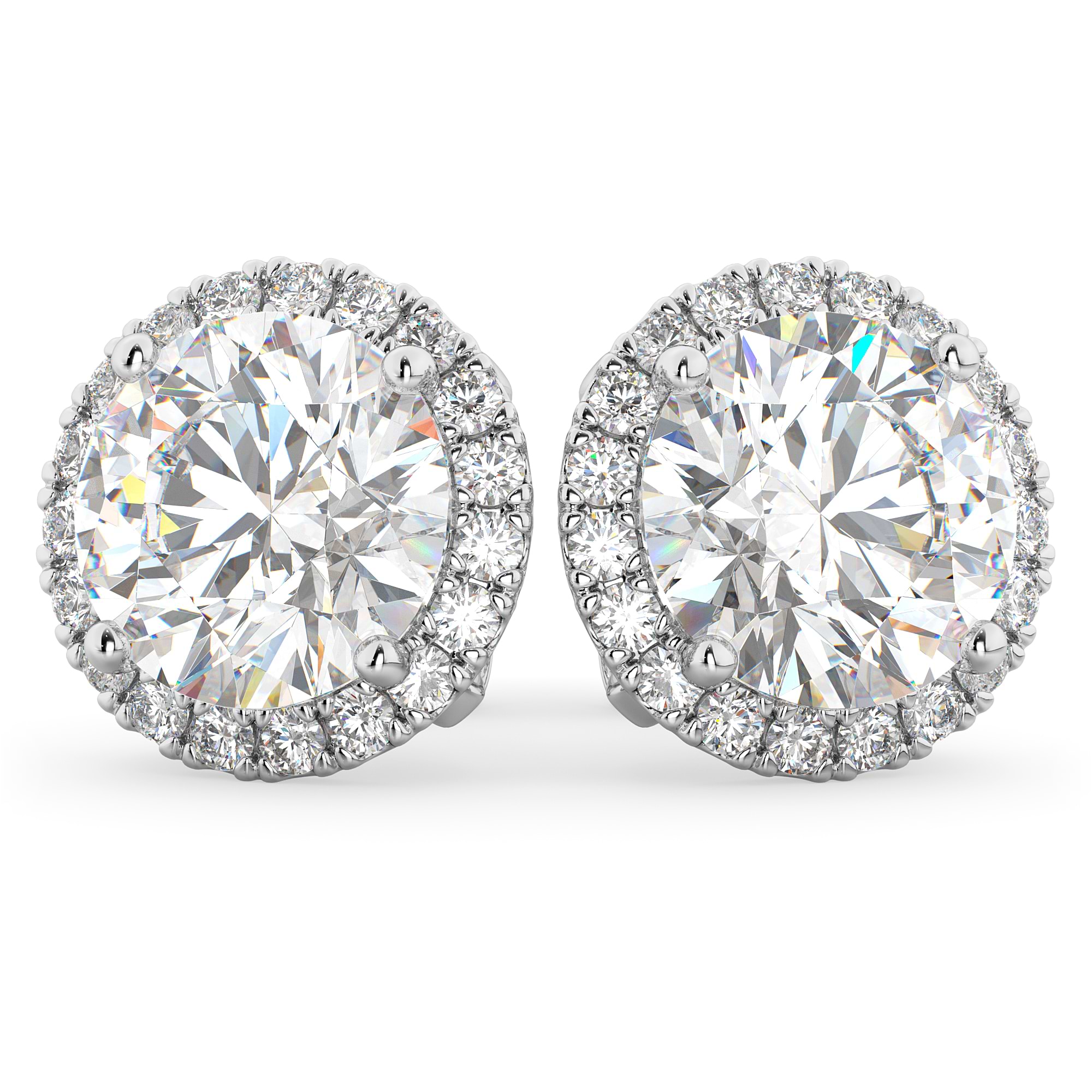 Halo Round Diamond Stud Earrings 14k White Gold (4.57ct)
