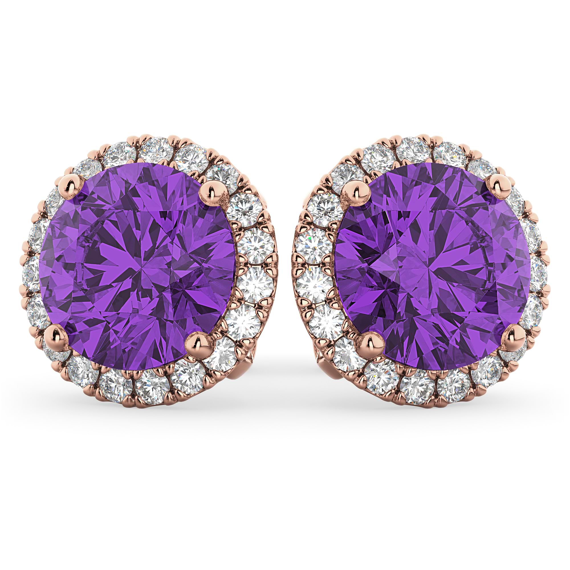 Halo Round Amethyst & Diamond Earrings 14k Rose Gold (4.17ct)