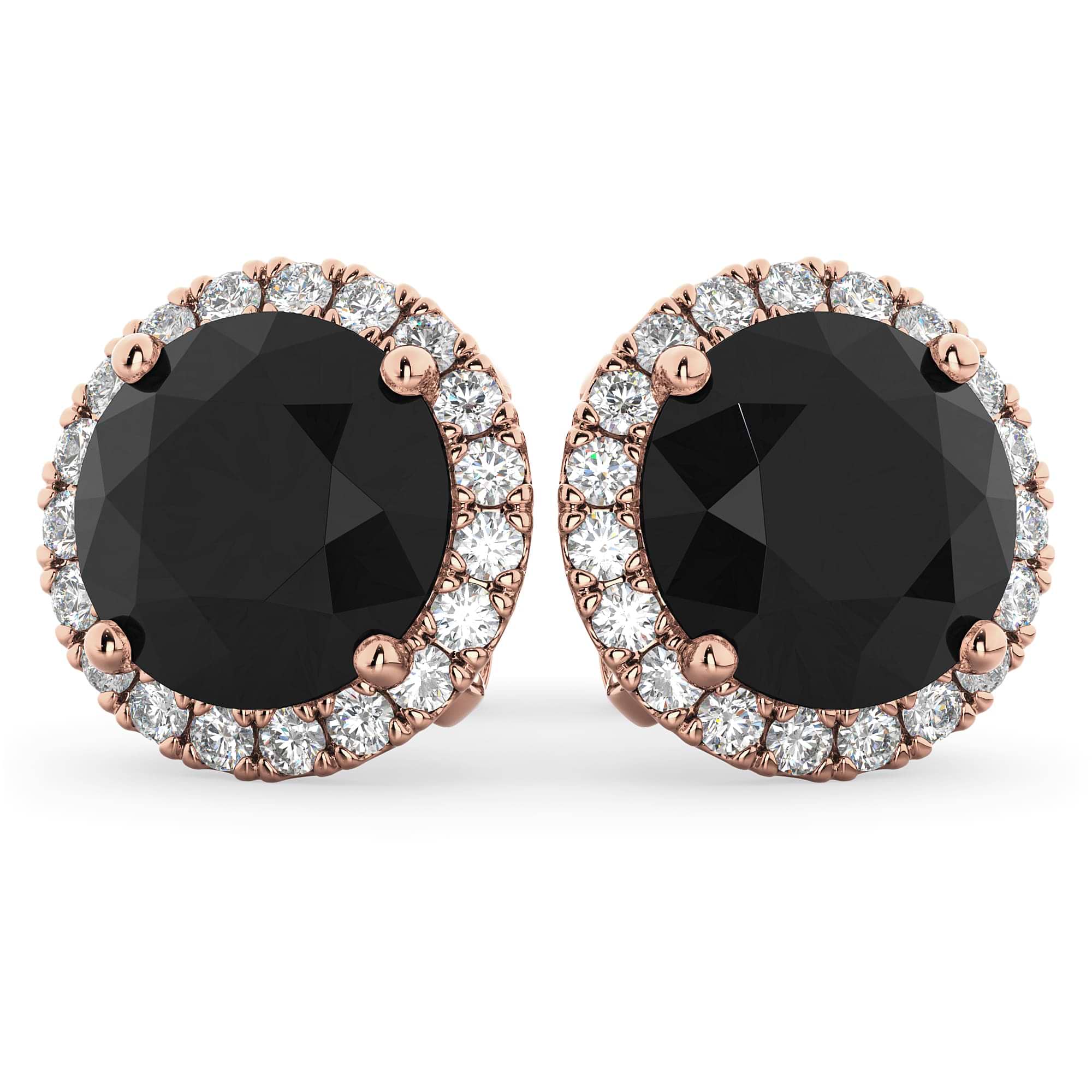 Halo Round Black Diamond & Diamond Earrings 14k Rose Gold (4.57ct)
