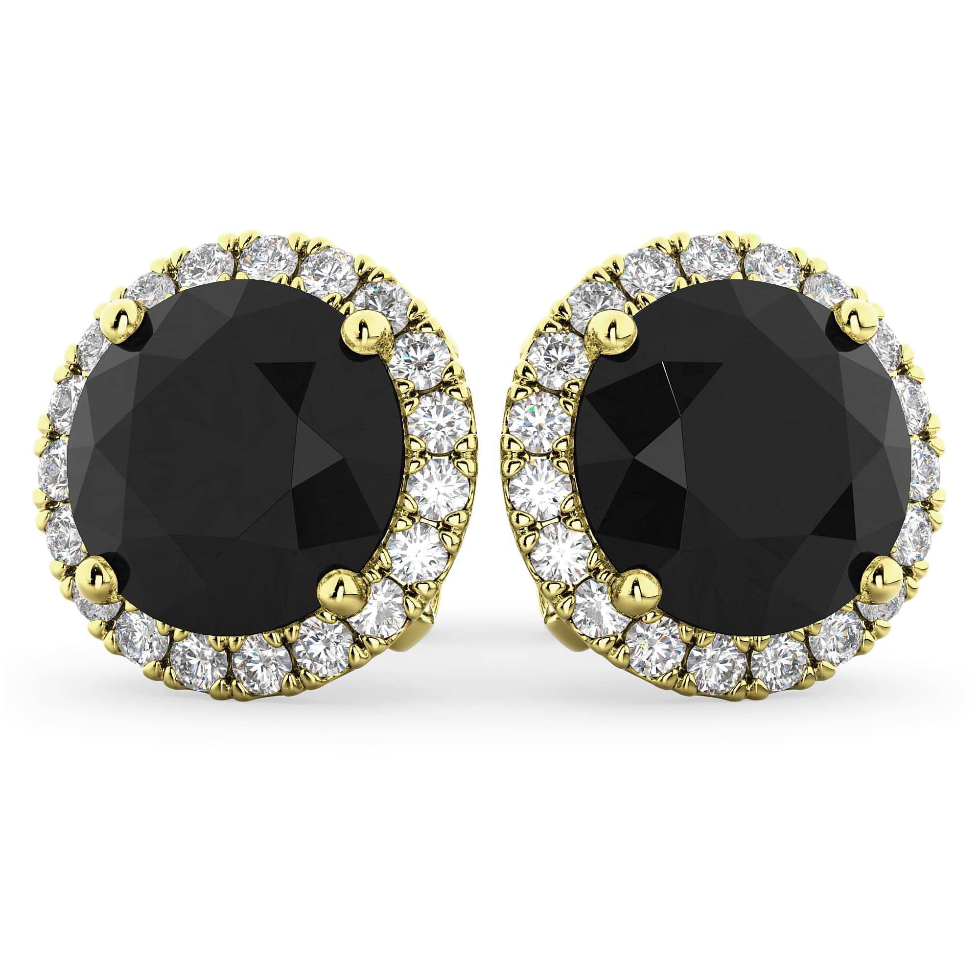 Halo Round Black Diamond & Diamond Earrings 14k Yellow Gold (4.57ct)