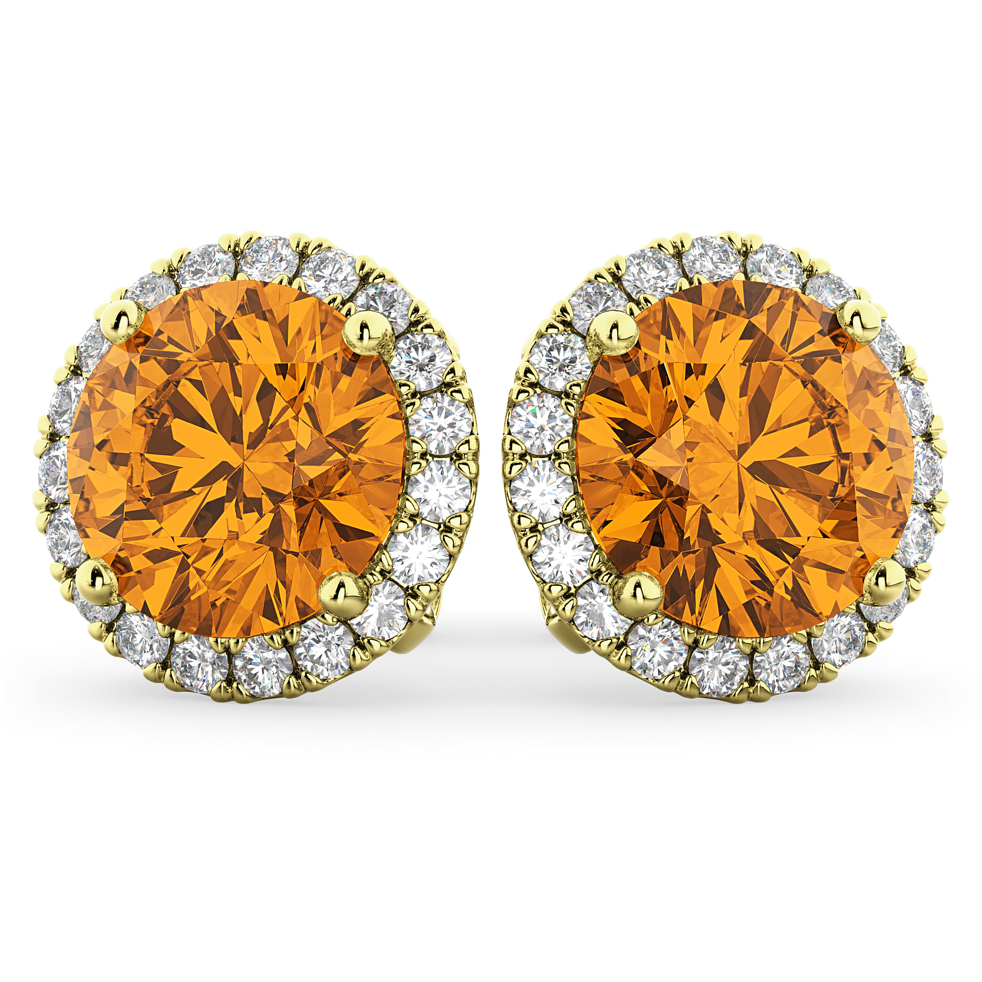 Halo Round Citrine & Diamond Earrings 14k Yellow Gold (4.17ct)