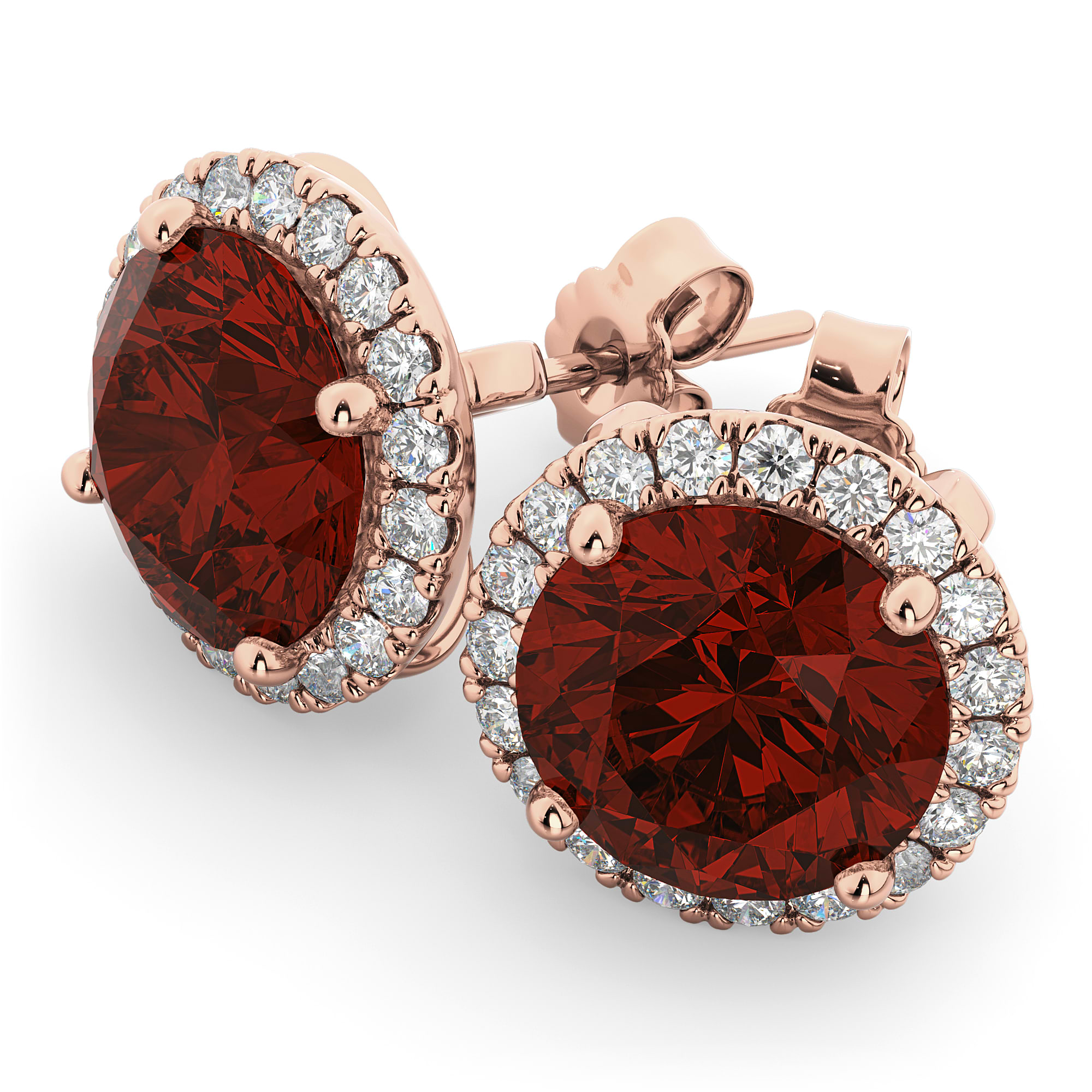 Halo Round Garnet & Diamond Earrings 14k Rose Gold (5.57ct)