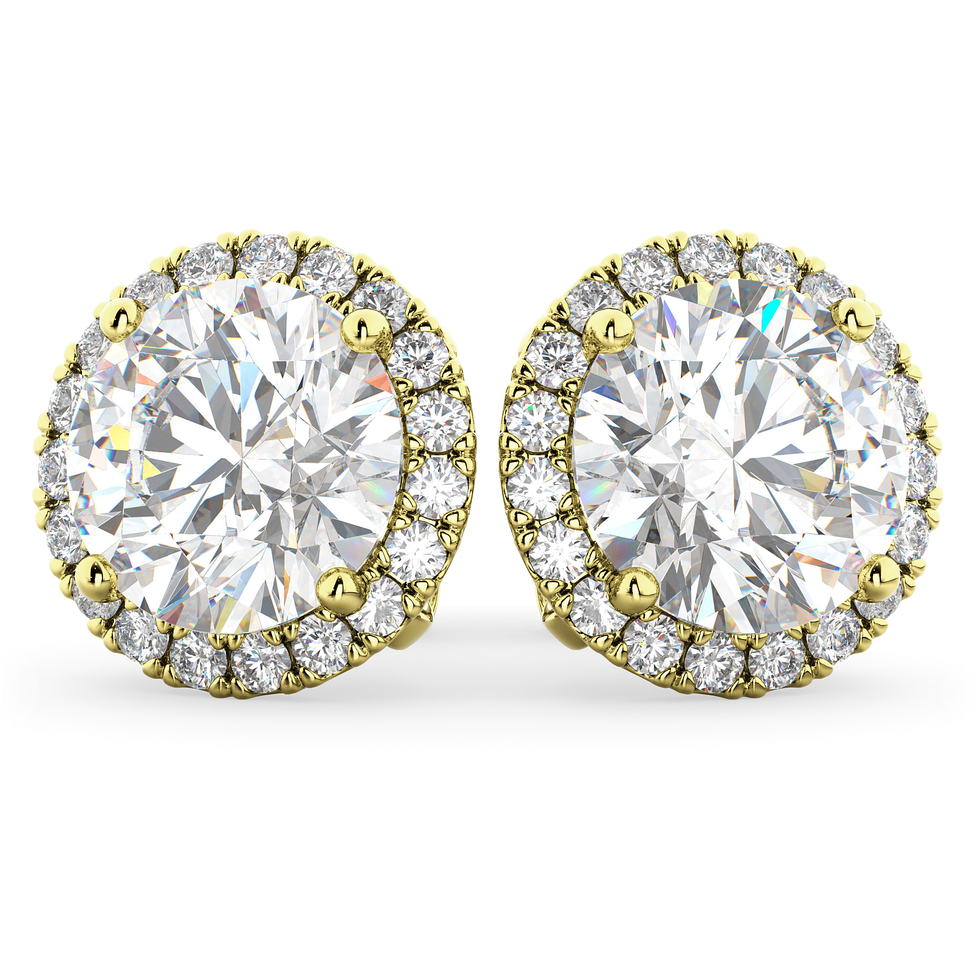 Halo Round Moissanite & Diamond Earrings 14k Yellow Gold (3.77ct)