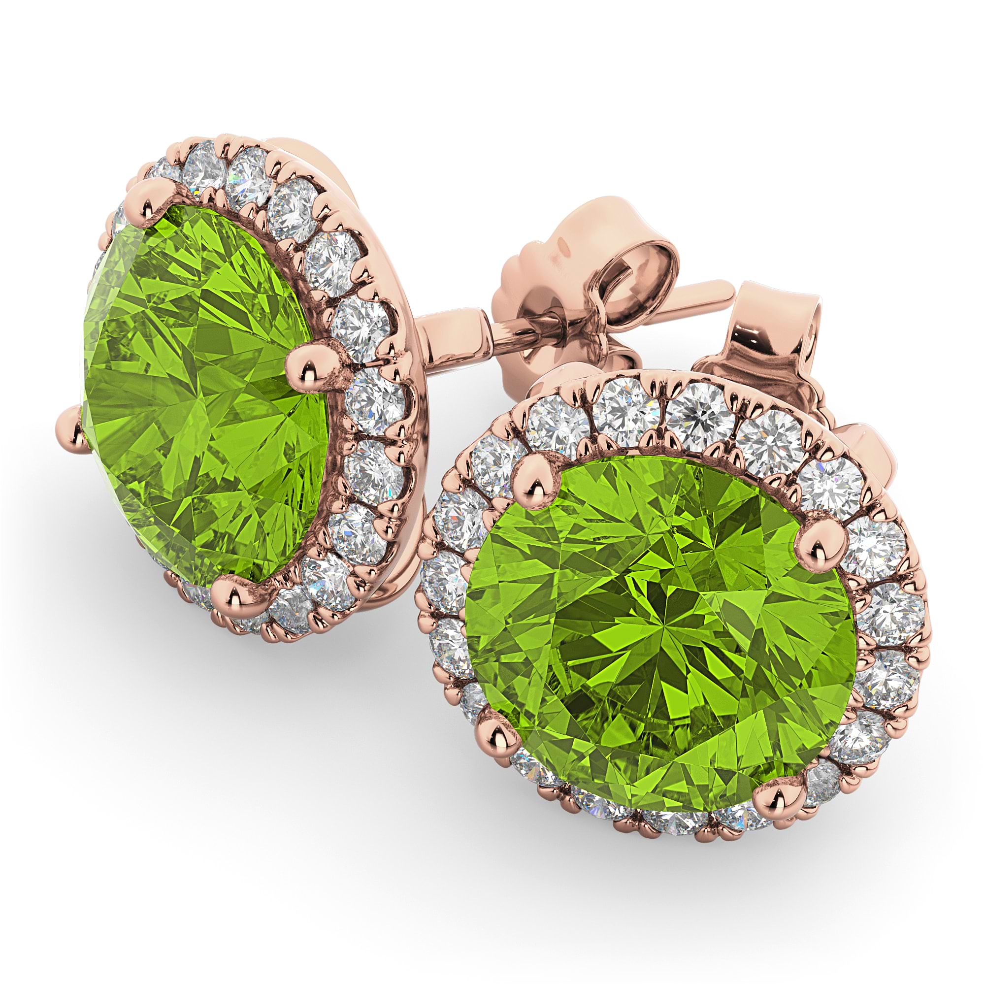 Halo Round Peridot & Diamond Earrings 14k Rose Gold (4.57ct)
