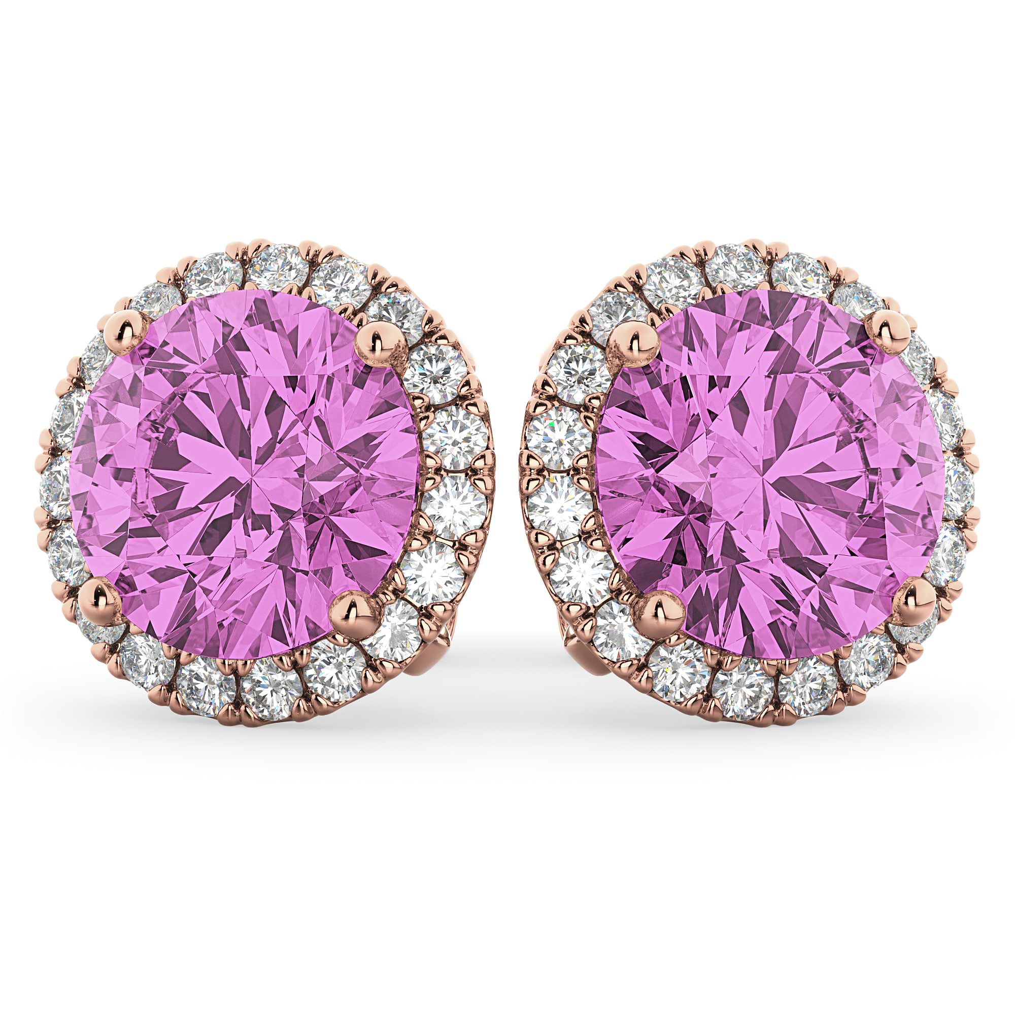 Halo Round Pink Sapphire & Diamond Earrings 14k Rose Gold (5.17ct)