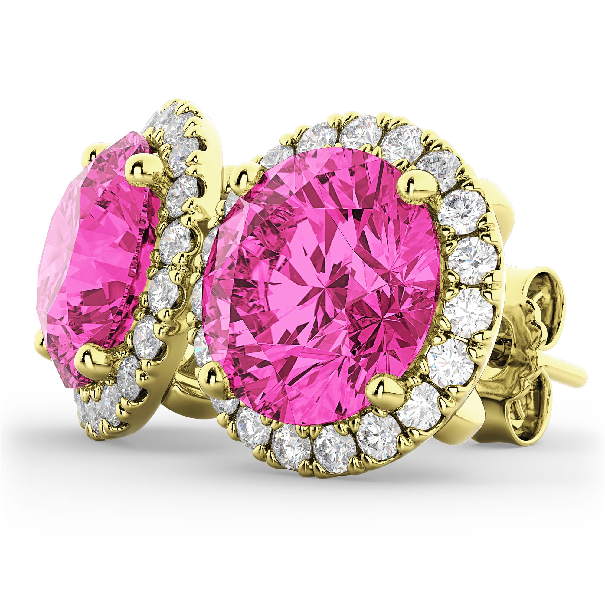 Halo Round Pink Tourmaline & Diamond Earrings 14k Yellow Gold (4.57ct)
