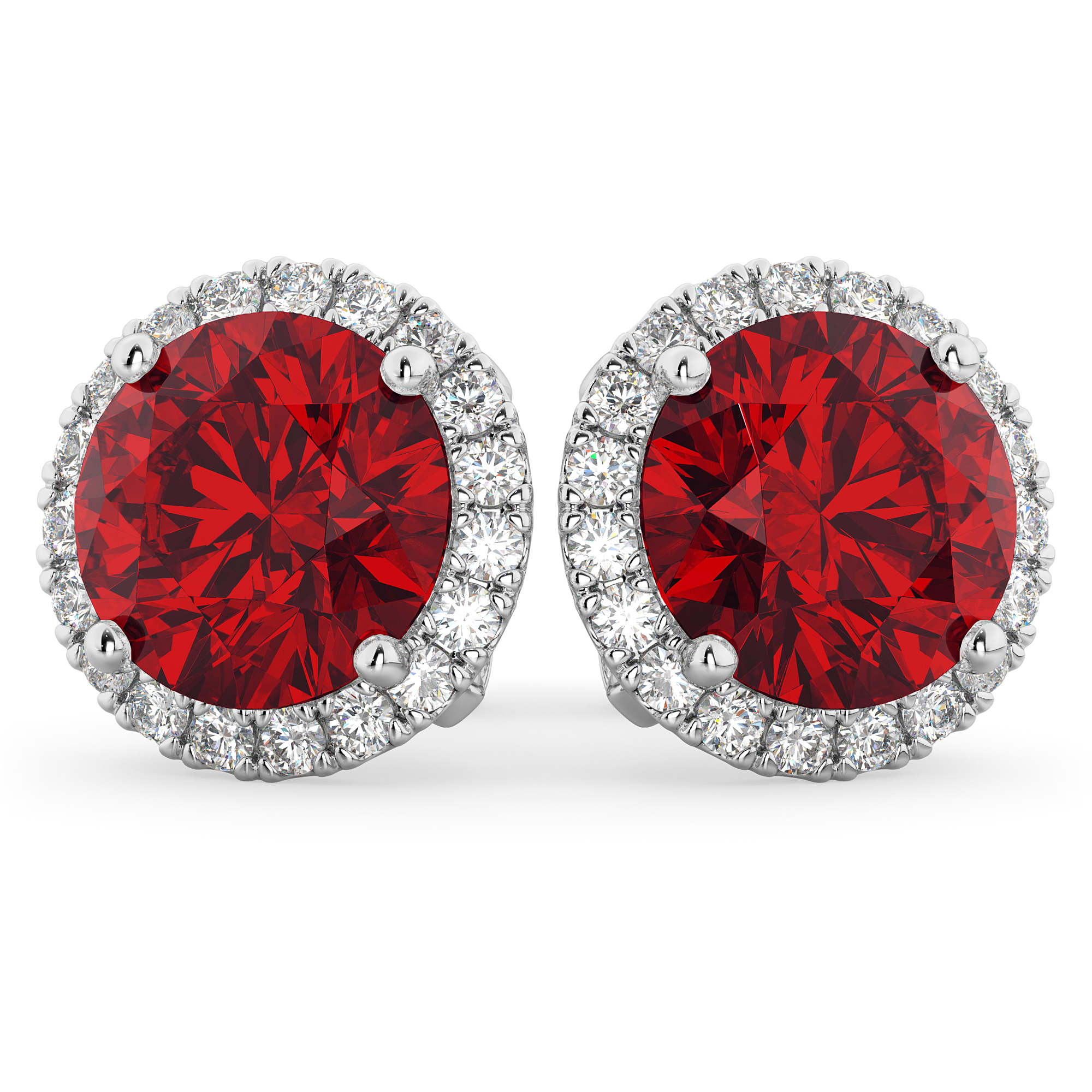 Halo Round Ruby & Diamond Earrings 14k White Gold (5.17ct)