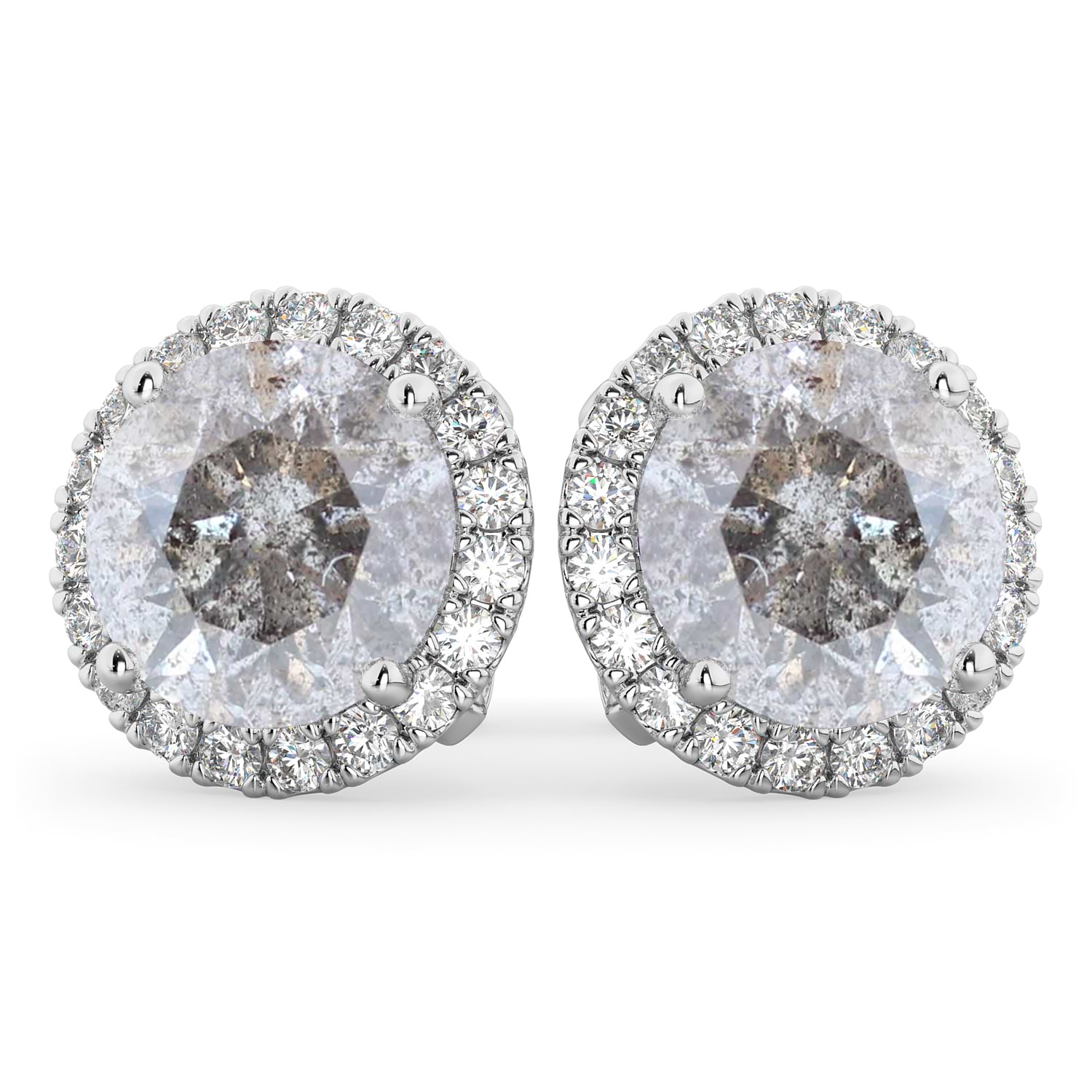 Halo Round Salt & Pepper Diamond & Diamond Earrings 14k White Gold (4.57ct)