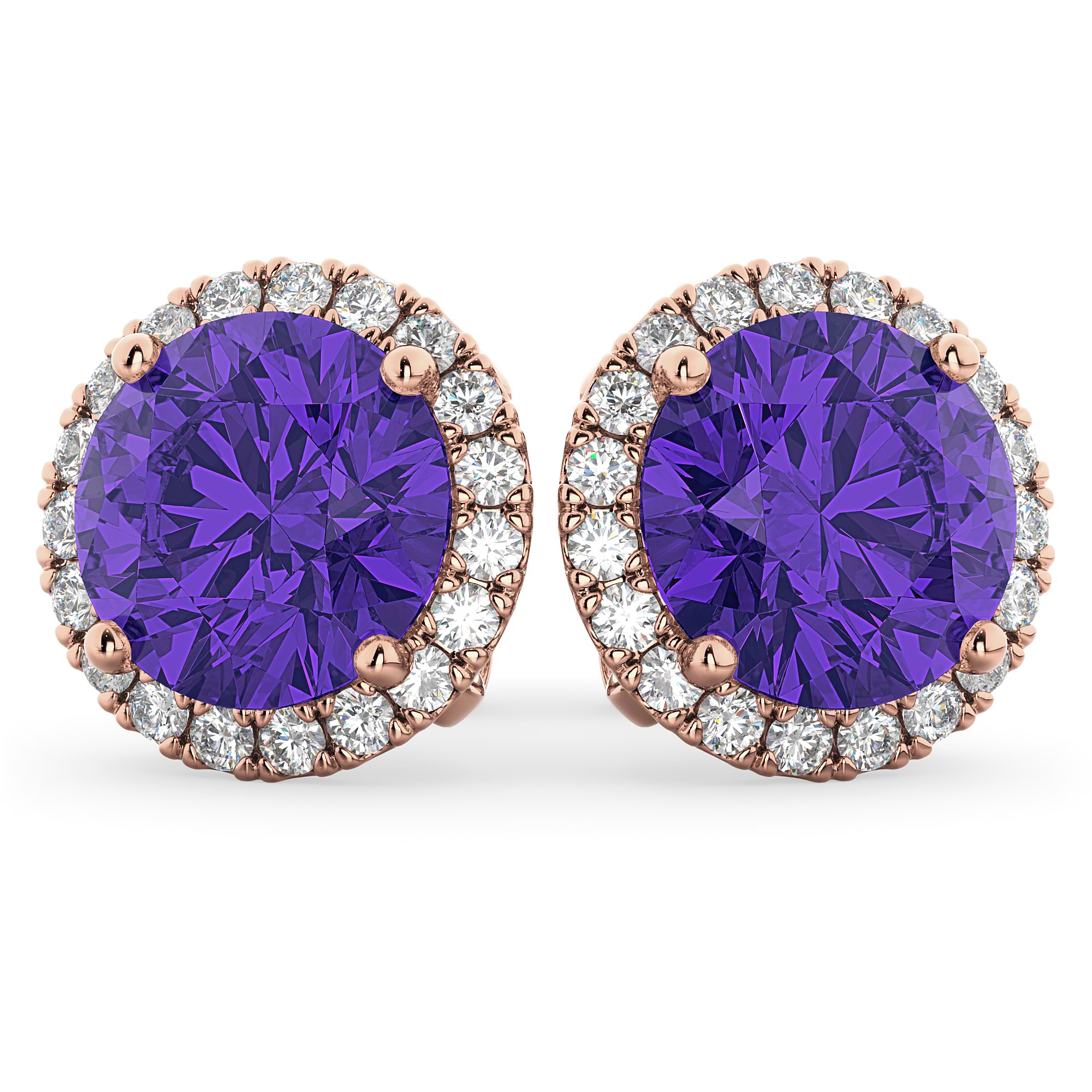 Halo Round Tanzanite & Diamond Earrings 14k Rose Gold (4.17ct)