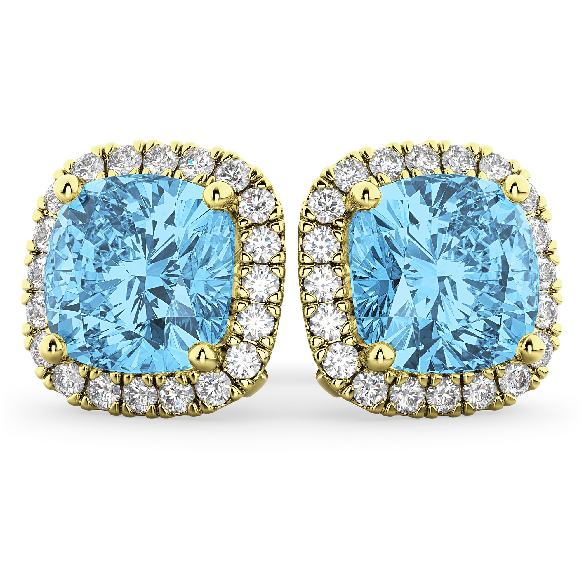 Halo Cushion Blue Topaz & Diamond Earrings 14k Yellow Gold (4.04ct)