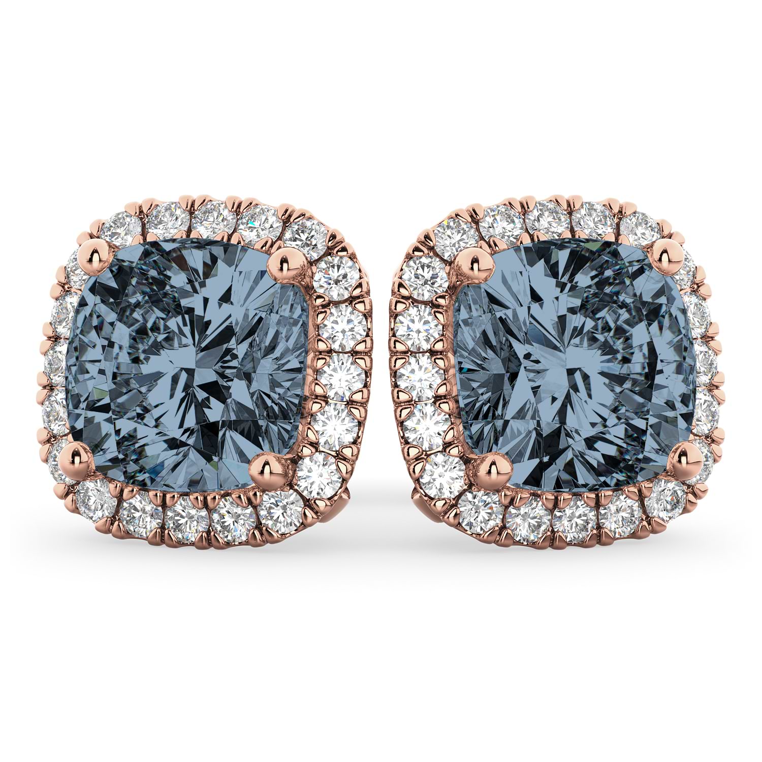 Halo Cushion Gray Spinel & Diamond Earrings 14k Rose Gold (4.04ct)