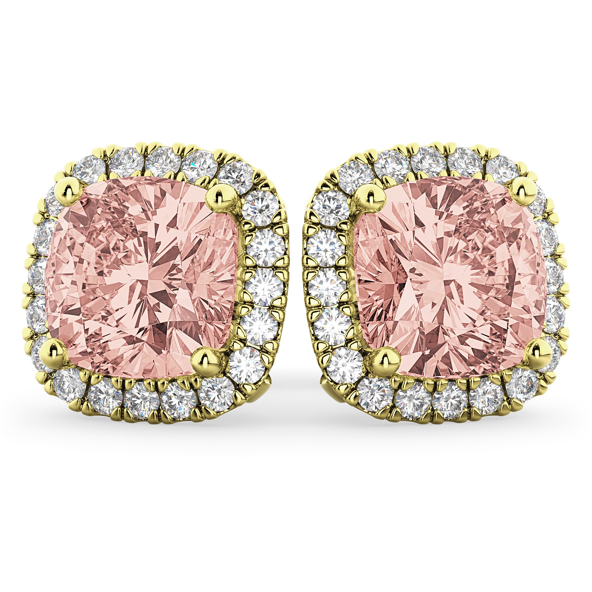 Halo Cushion Morganite & Diamond Earrings 14k Yellow Gold (4.04ct)