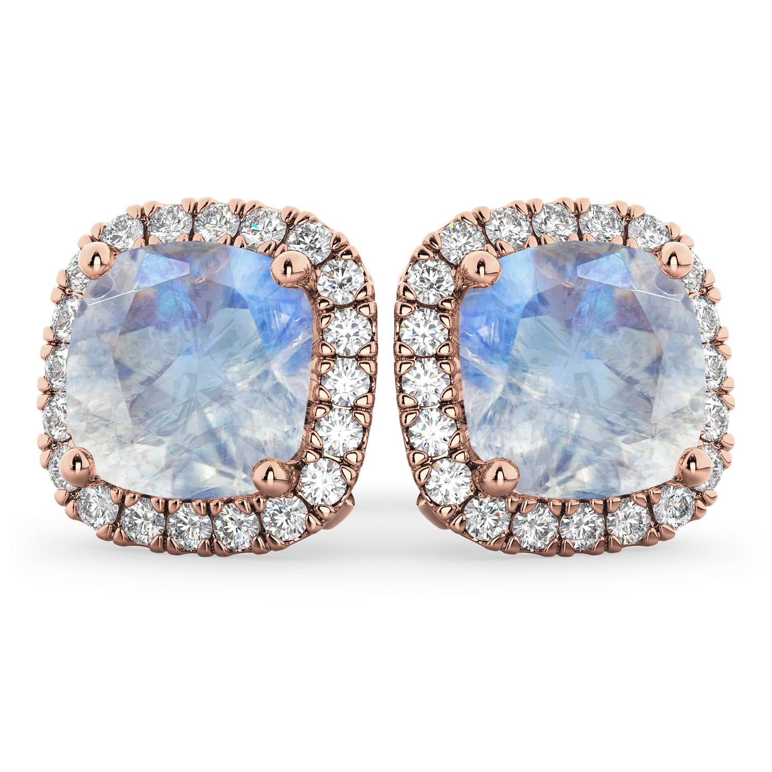 Halo Cushion Moonstone & Diamond Earrings 14k Rose Gold (4.04ct)
