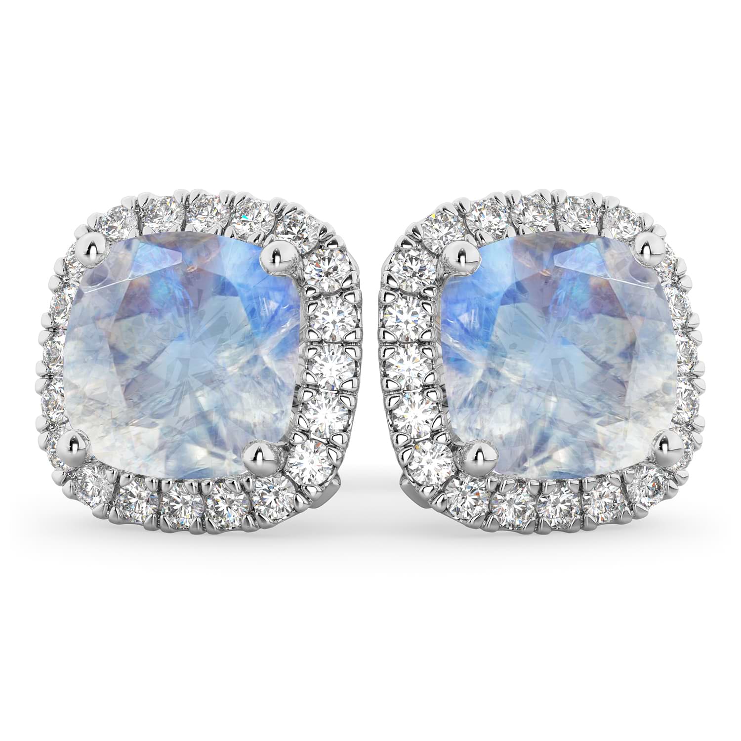 Halo Cushion Moonstone & Diamond Earrings 14k White Gold (4.04ct)