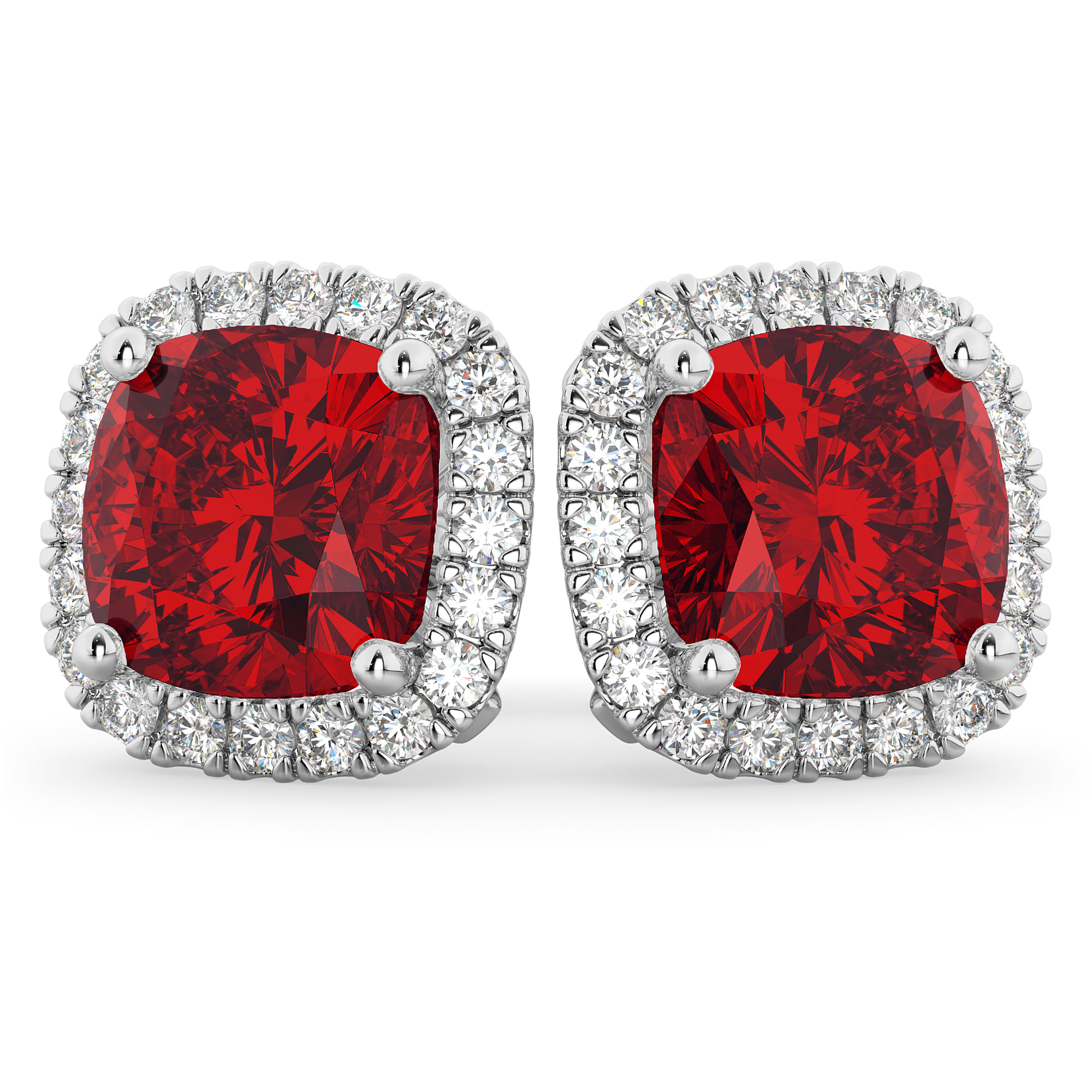 Halo Cushion Ruby & Diamond Earrings 14k White Gold (4.04ct)