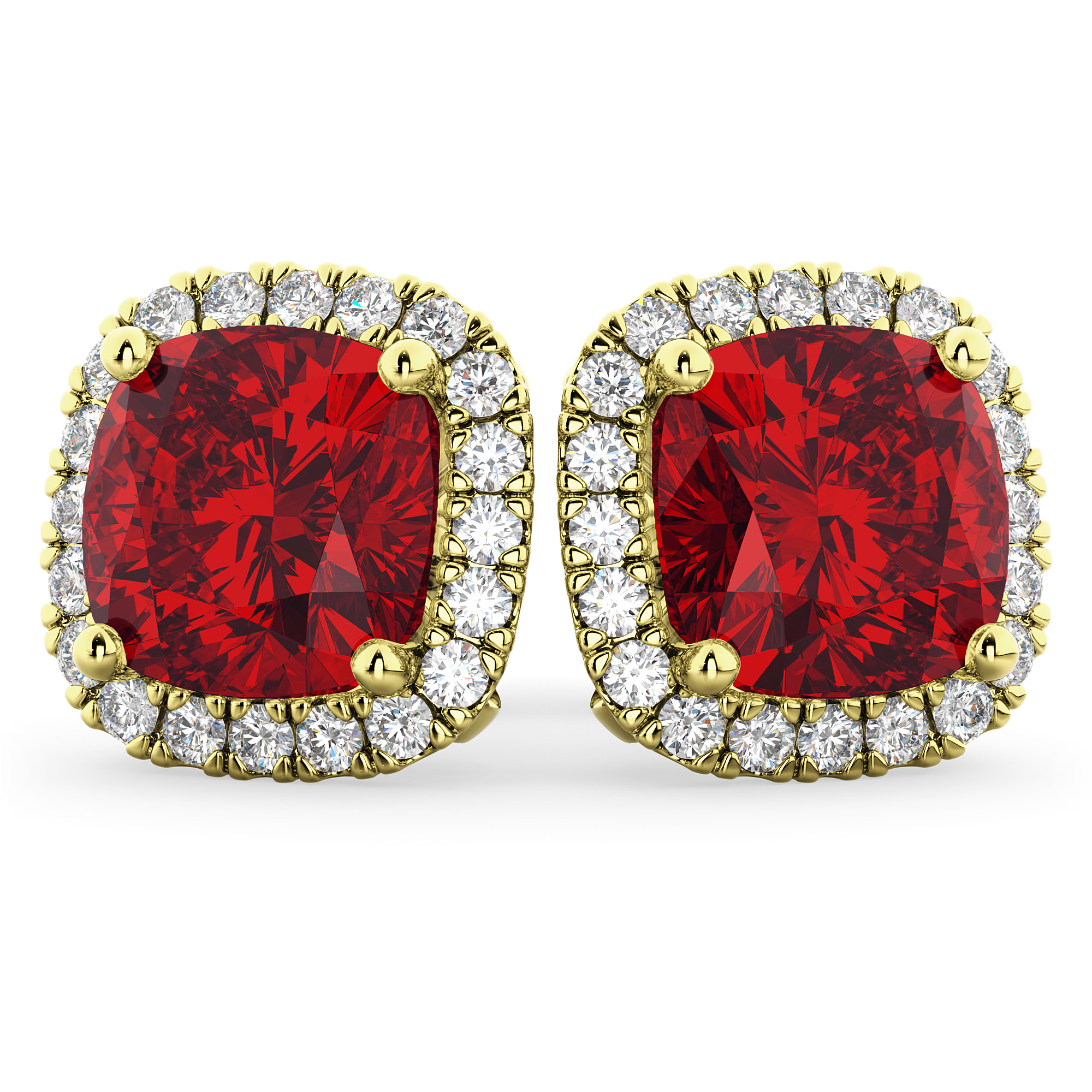 Halo Cushion Ruby & Diamond Earrings 14k Yellow Gold (4.04ct)