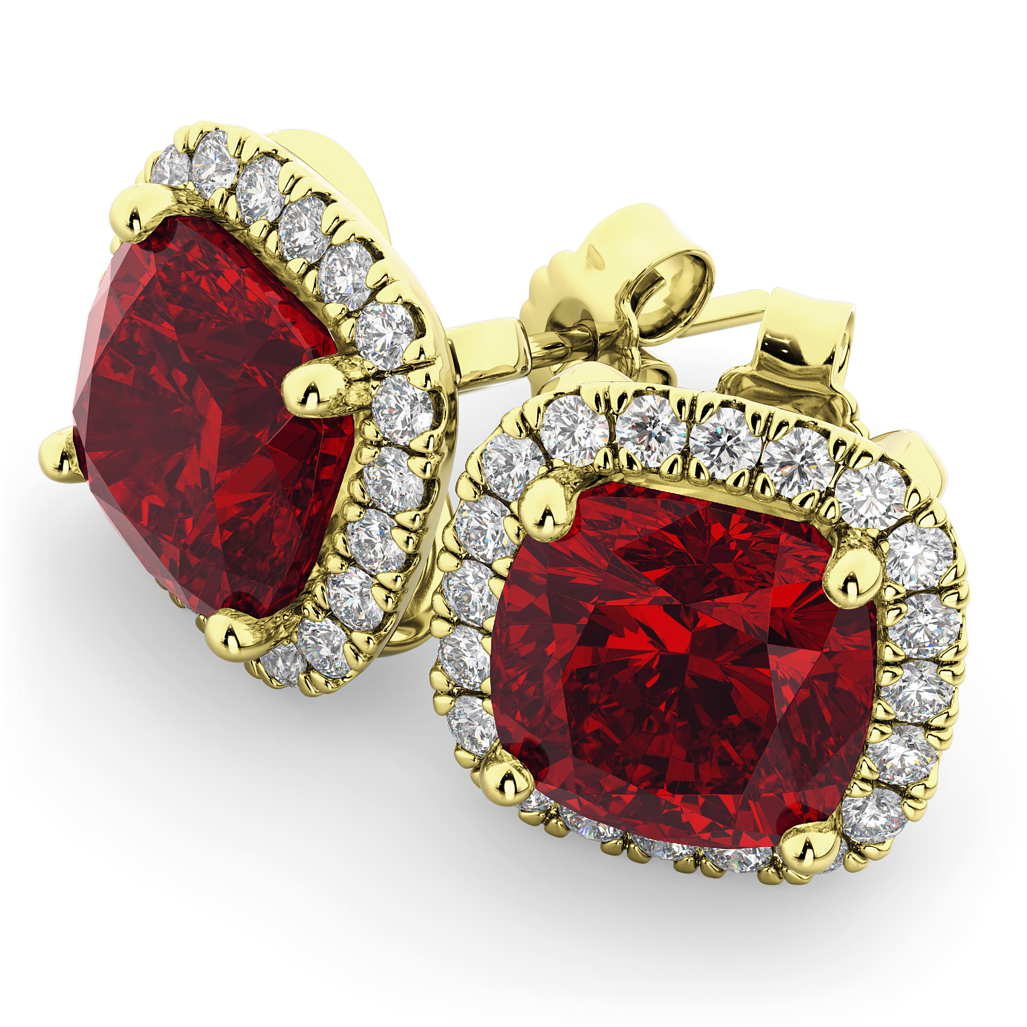 Halo Cushion Ruby & Diamond Earrings 14k Yellow Gold (4.04ct)