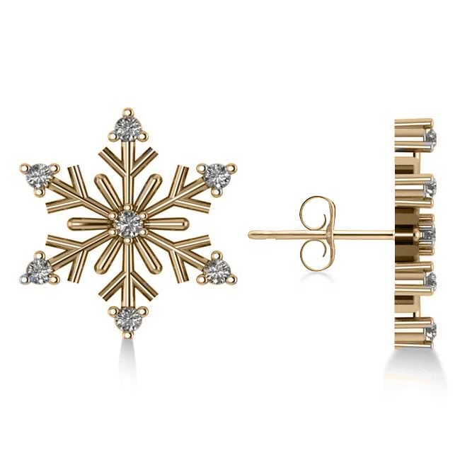 Diamond Snowflake Winter Earrings 14k Yellow Gold (0.15ct)