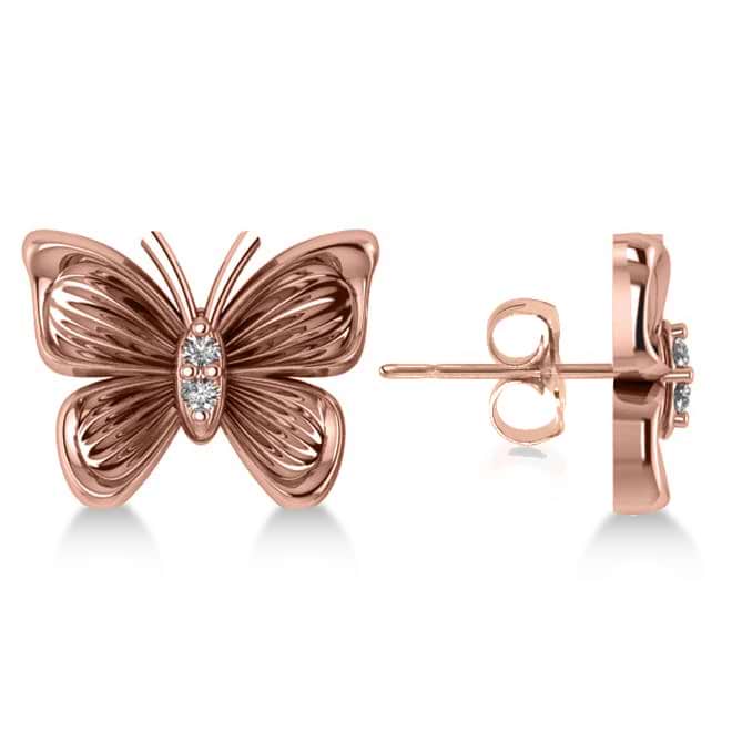 Diamond Butterfly Stud Earrings 14k Rose Gold (0.02ct)