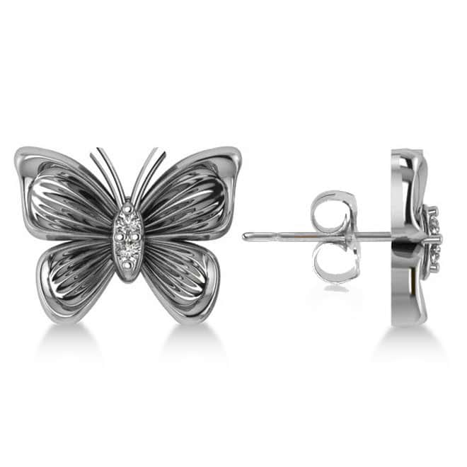 Diamond Butterfly Stud Earrings 14k White Gold (0.02ct)