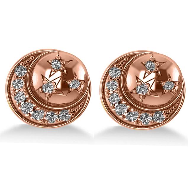 Diamond Crescent Moon and Stars Earrings 14k Rose Gold (0.28ct)