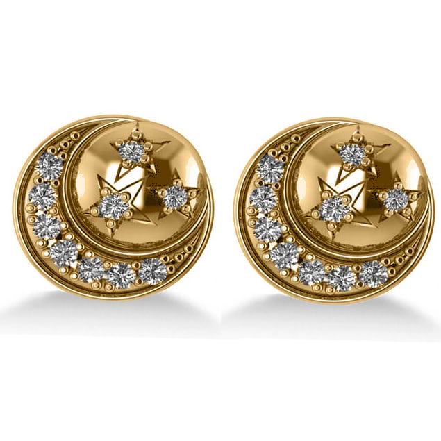 Diamond Crescent Moon and Stars Earrings 14k Yellow Gold (0.28ct)