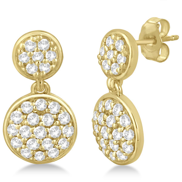Pave Set Diamond Round Drop Earrings in 14k Yellow Gold (1.03 ct)