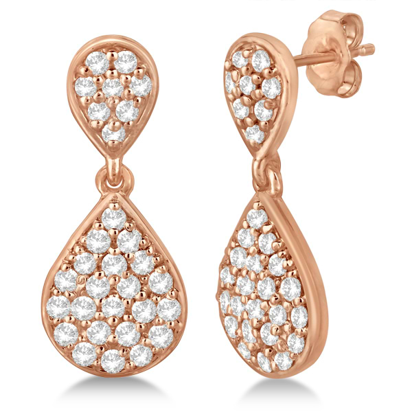 Pave Set Diamond Dangle Teardrop Earrings  in 14k Rose Gold (1.20ct)