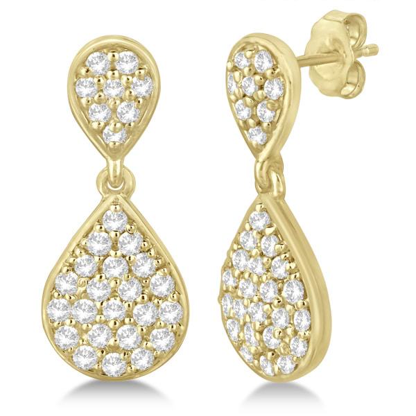 Pave Set Diamond Dangle Teardrop Earrings in 14k Yellow Gold (1.20ct)