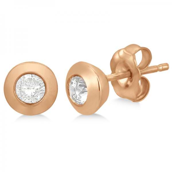 Diamond Solitaire Push-Back Stud Earrings in 14k Rose Gold (0.25ct)