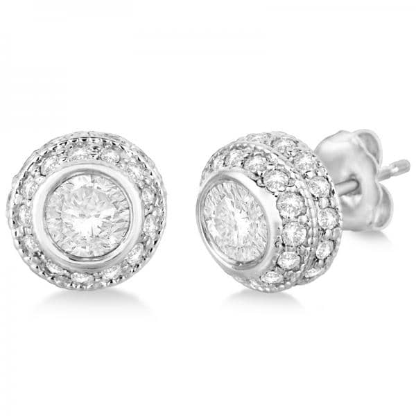 Vintage Double Halo Diamond Earrings 24k White Gold (2.00cts)