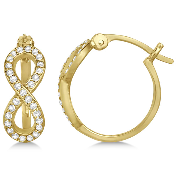Diamond Infinity Style Hinged Hoop Earrings 14k Yellow Gold 0.33ct