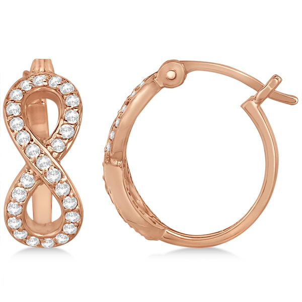 Infinity Shaped Hinged Hoop Diamond Earrings 14k Rose Gold 0.50ct
