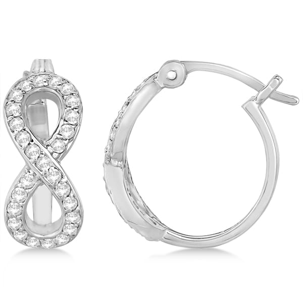 Infinity Shaped Hinged Hoop Diamond Earrings 14k White Gold 0.50ct