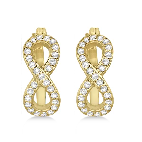 Infinity Shaped Hinged Hoop Diamond Earrings 14k Yellow Gold 0.50ct