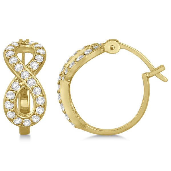 Infinity Shaped Hinged Hoop Diamond Earrings 14k Yellow Gold 0.75ct