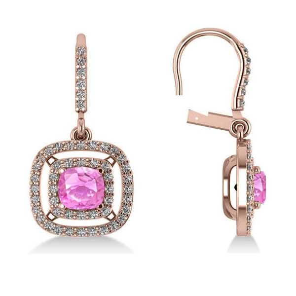 Pink Sapphire & Diamond Halo Dangling Earrings 14k Rose Gold (3.00ct)