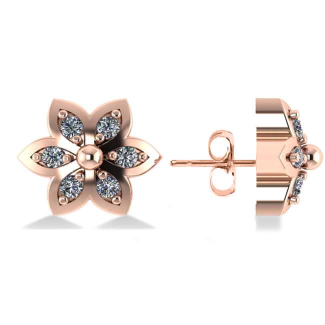 Diamond Accented Flower Stud Earrings 14k Rose Gold (0.12ct)