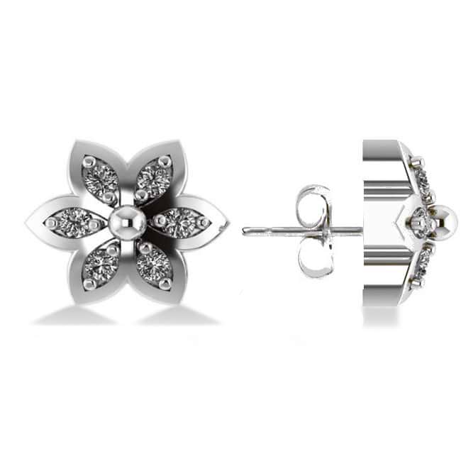 Diamond Accented Flower Stud Earrings 14k White Gold (0.12ct)