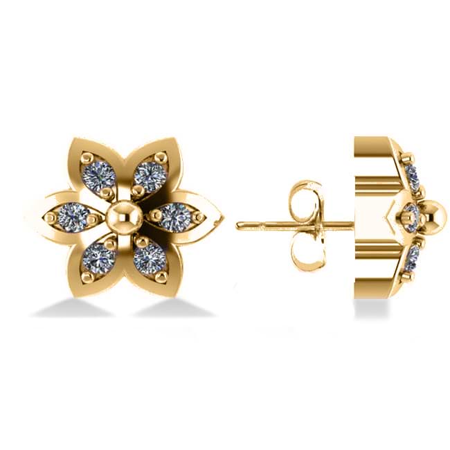 Diamond Accented Flower Stud Earrings 14k Yellow Gold (0.12ct)