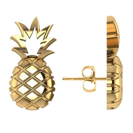 Pineapple Fashion Stud Earrings 14k Yellow Gold