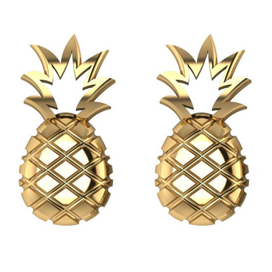 Pineapple Fashion Stud Earrings 14k Yellow Gold