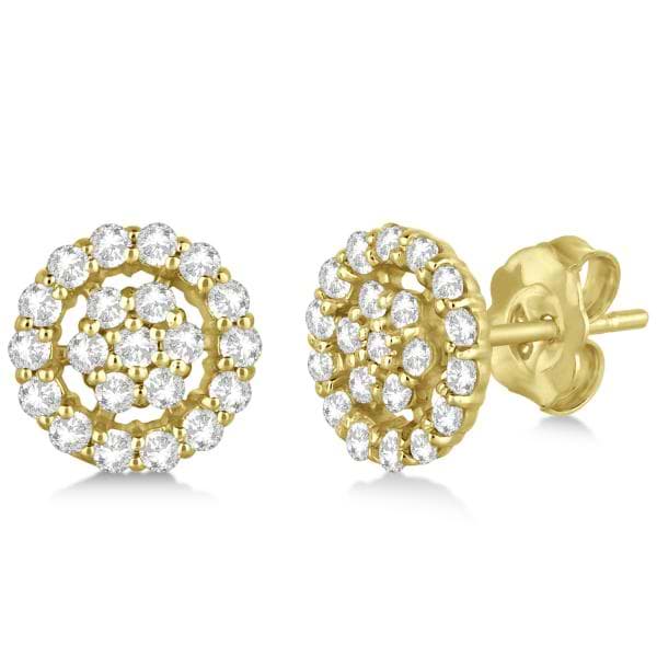 Diamond Cluster Earrings with Halo, Pave Set 14k Yellow Gold 0.61ct