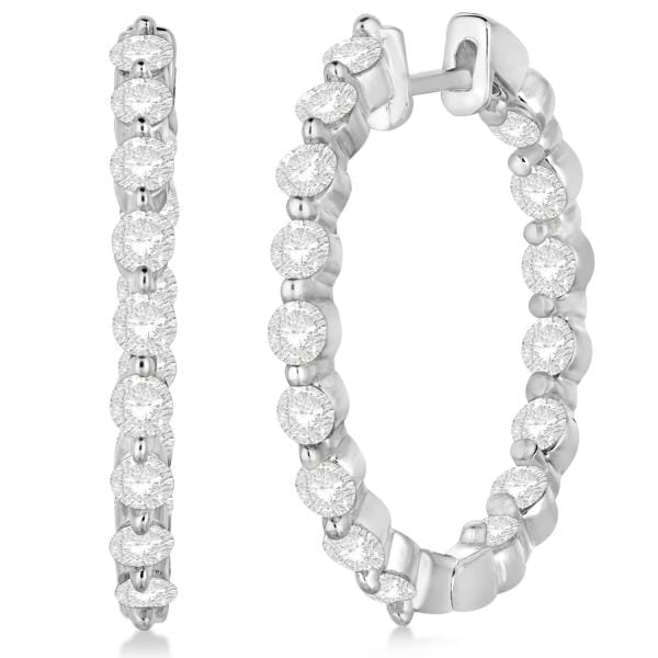 Inside Out Diamond Hoop Earrings Prong Set in 14k White Gold 2.00ct