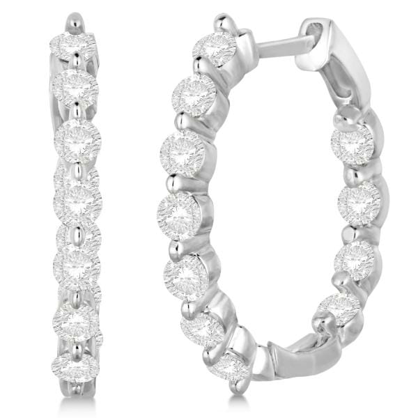Inside Out Diamond Hoop Earrings Prong Set in 14k White Gold 1.34ct