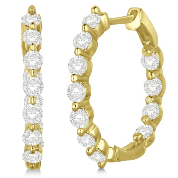 Inside Out Diamond Hoop Earrings Prong Set in 14k Yellow Gold 1.34ct