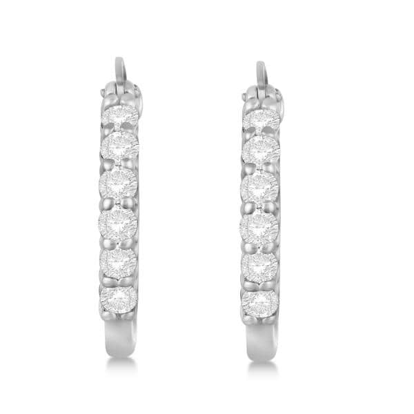 Genuine Diamond Hoop Earrings Pave Set 14k White Gold 1.00ct - IN314
