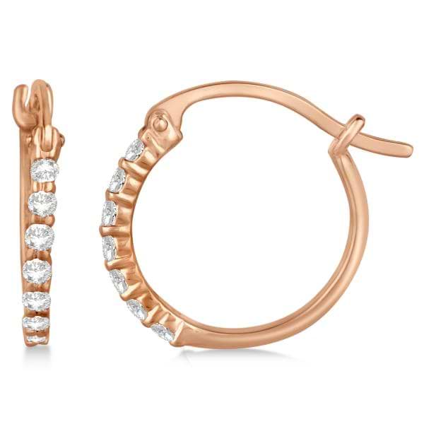 Genuine Diamond Hoop Earrings Pave Set in 14k Rose Gold 0.25ct